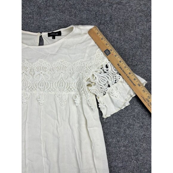 Roolee Dress Women's Large Ivory Short Sleeve Layered Crochet Midi Peasant Boho - Picture 3 of 8